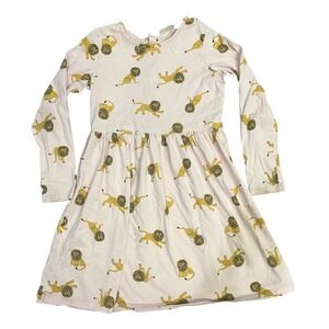 Hanna Andersson Girls Pink Lion Print Long Sleeve Cotton Dress Size 10 140cm